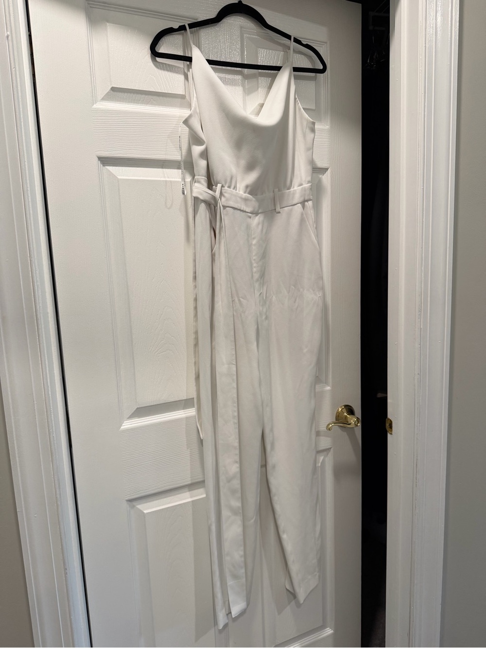 Guess by Marciano White Sleeveless Cowl-Neck Jumpsuit with Belt